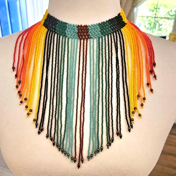 NATIVE AMERICAN SEAD BEAD NECKLACE- Multi-colored Beads. - Picture 1 of 3